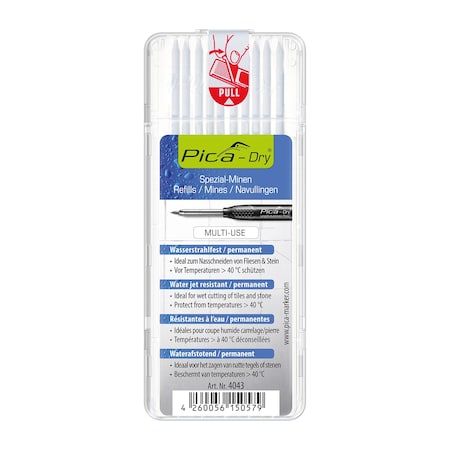 Pica Dry Special Water Jet Resistant Refill Leads, White, 10PK 4043